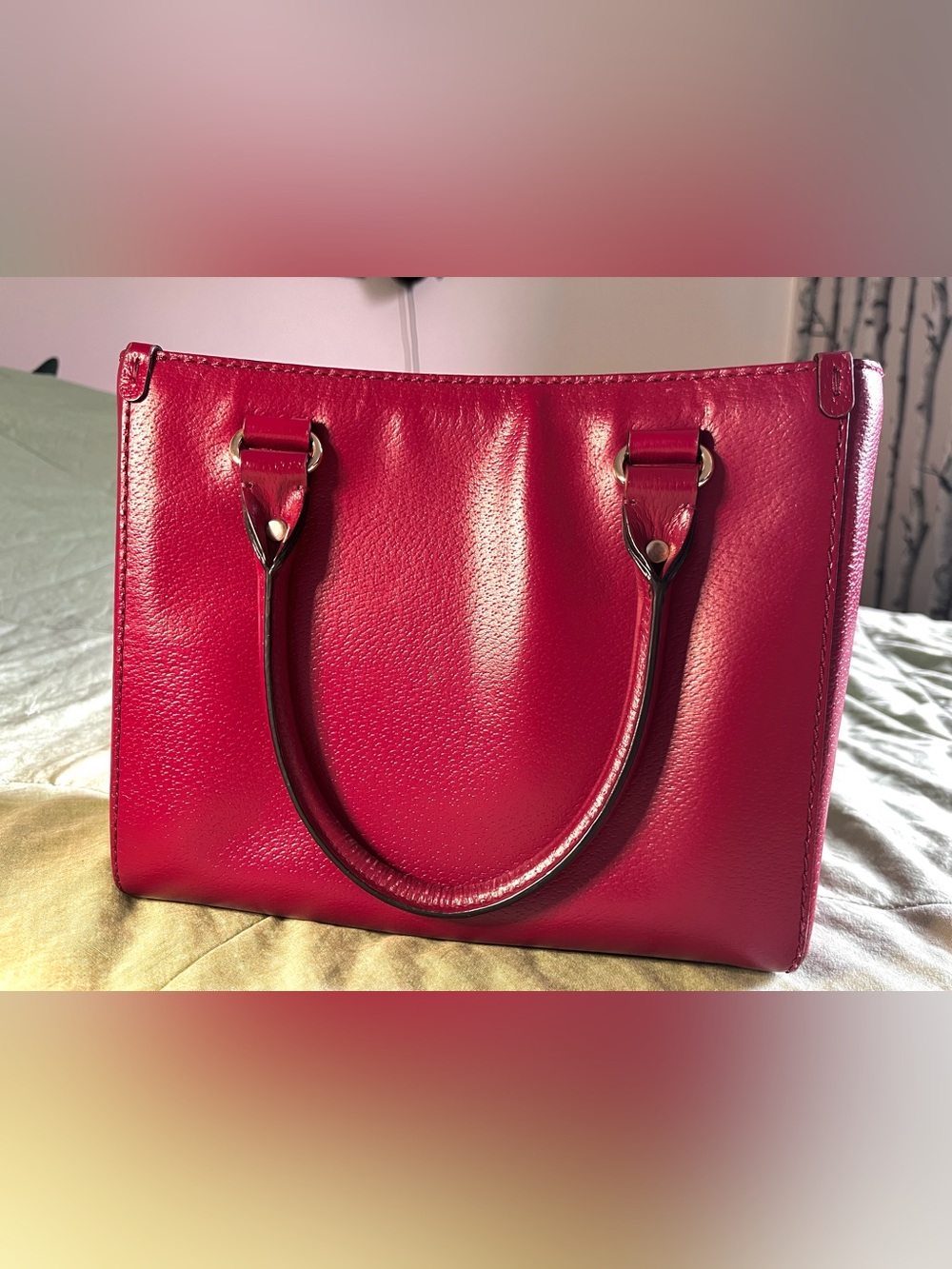 Kate Spade Fuchsia Pebbled Leather Satchel Crossbody Bag Small - Picture 6 of 11